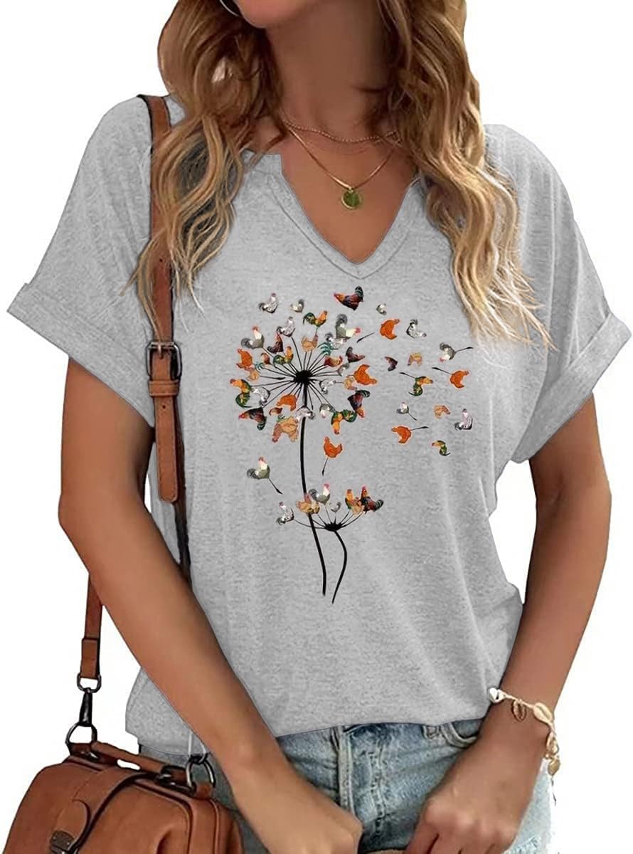 Women's Vintage Flowers Shirt Casual Boho Floral Printed T-Shirt Sunflower Wildflowers Graphic Tees Tops for Girl