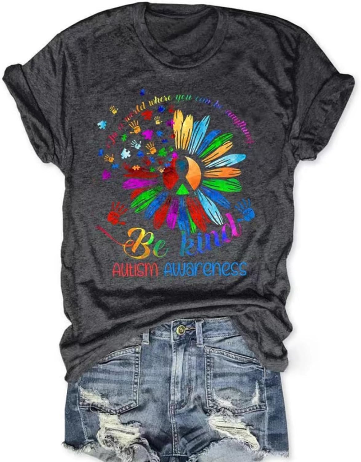 Autism Awareness Shirt Women Accept Understand Love T-Shirt I Wear Blue Tshirt Autism Support Causal Short Sleeve Tee Tops