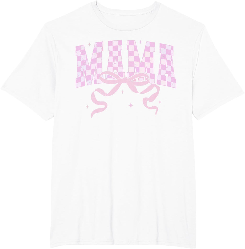 Retro Checkered Mama Coquette Mother's Day Pink Bow
