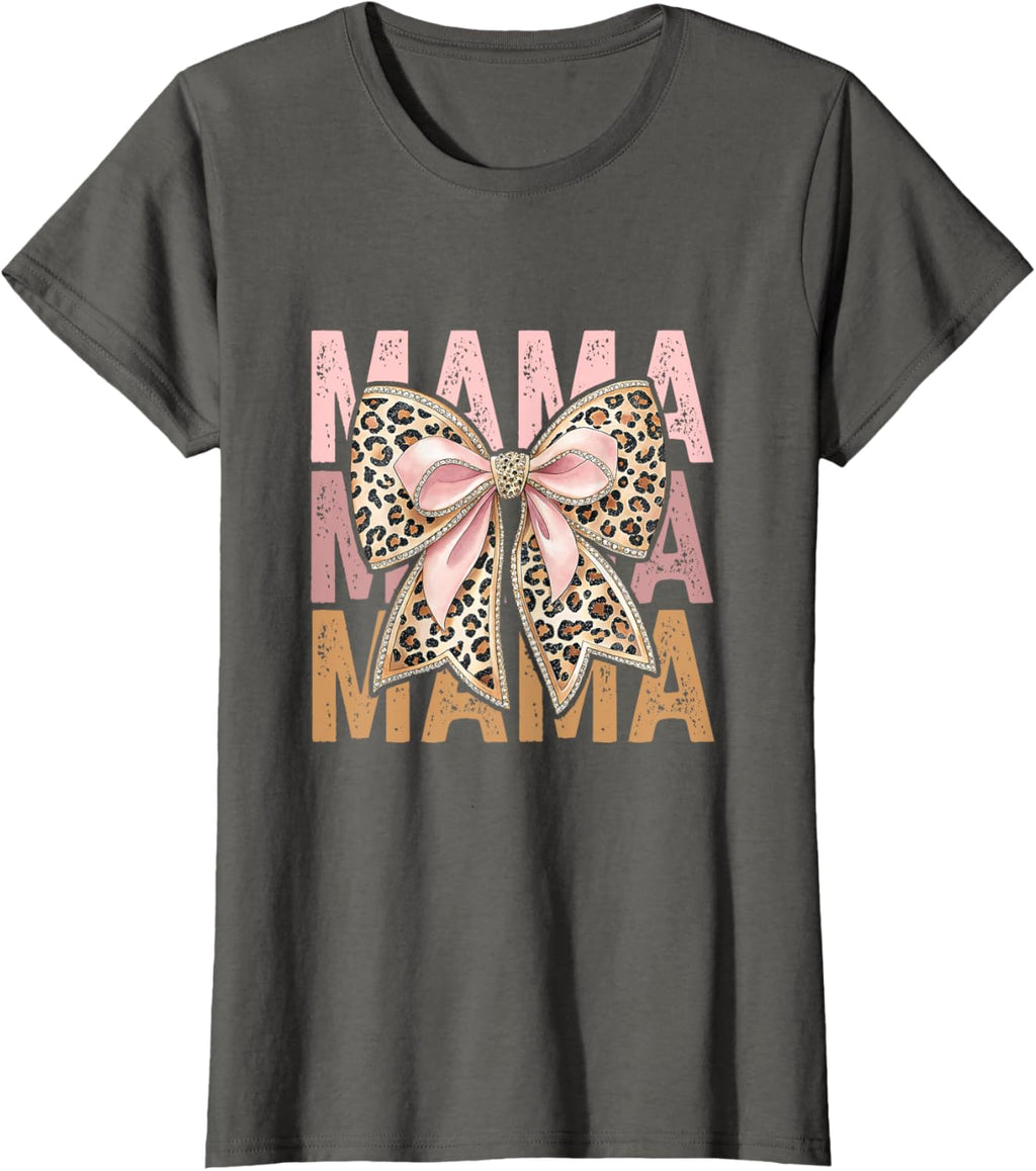 Retro Leopard Mama,Cute Mom Retro Coquette Bow Mother's Day
