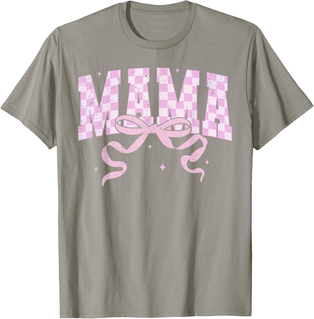 Retro Checkered Mama Coquette Mother's Day Pink Bow