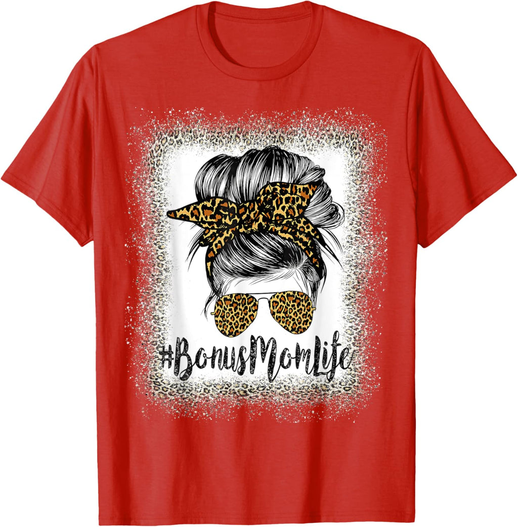 Bonus Mom Life Hair Bandana Glasses Leopard Mother's Day T