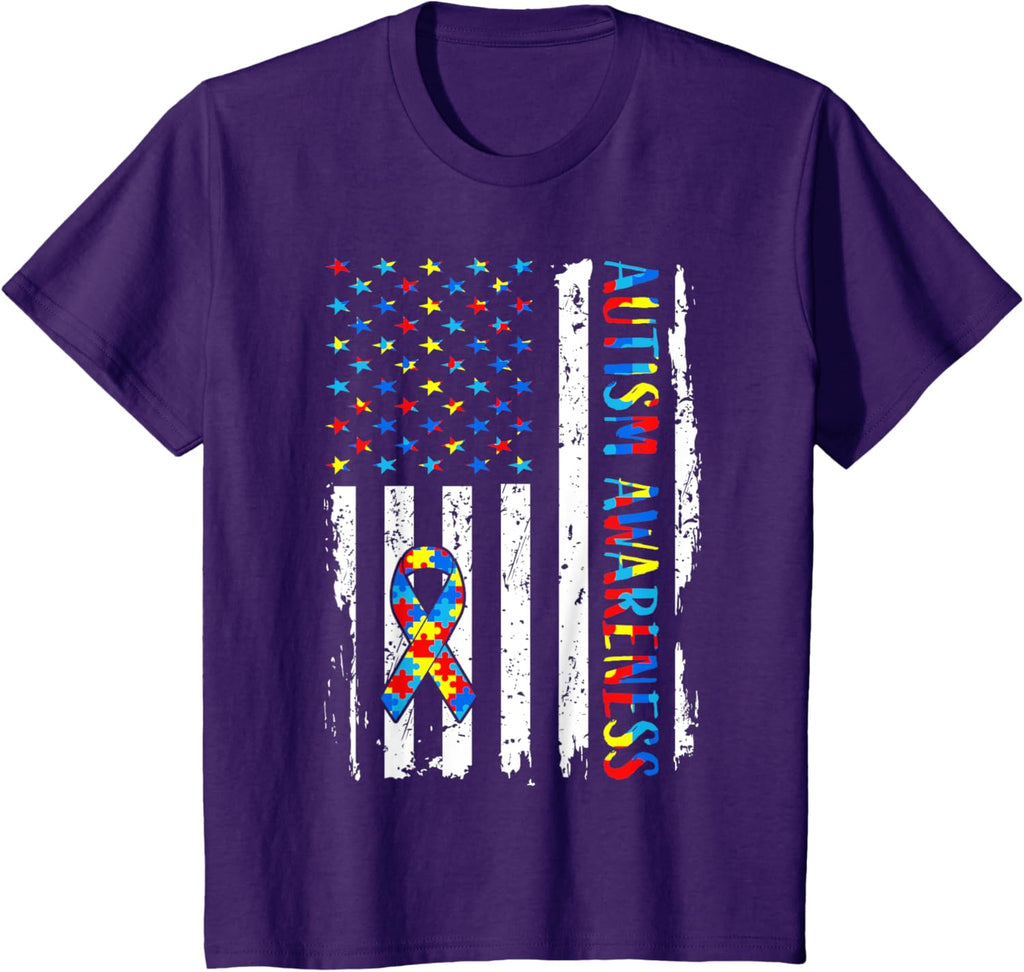 Autism Awareness Mom Dad USA flag Autistic Awareness Autism